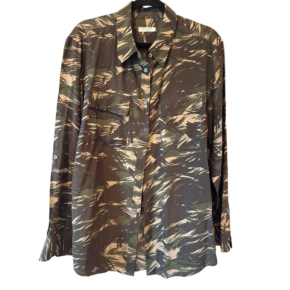 Equipment Signature Washed Silk Shirt in Tiger Stripe Camo,